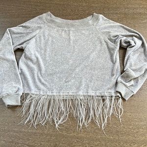 Hippe Beach Bum gray velour set feathers sz XS